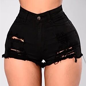 Fashion Nova High Waist Black Distressed Shorts